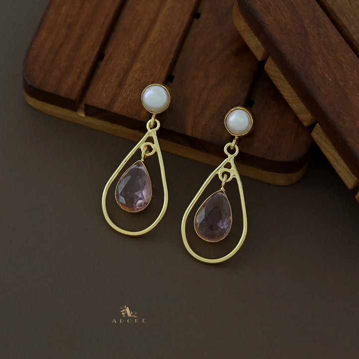 Pearly Golden And Glossy Dual Drop Earring