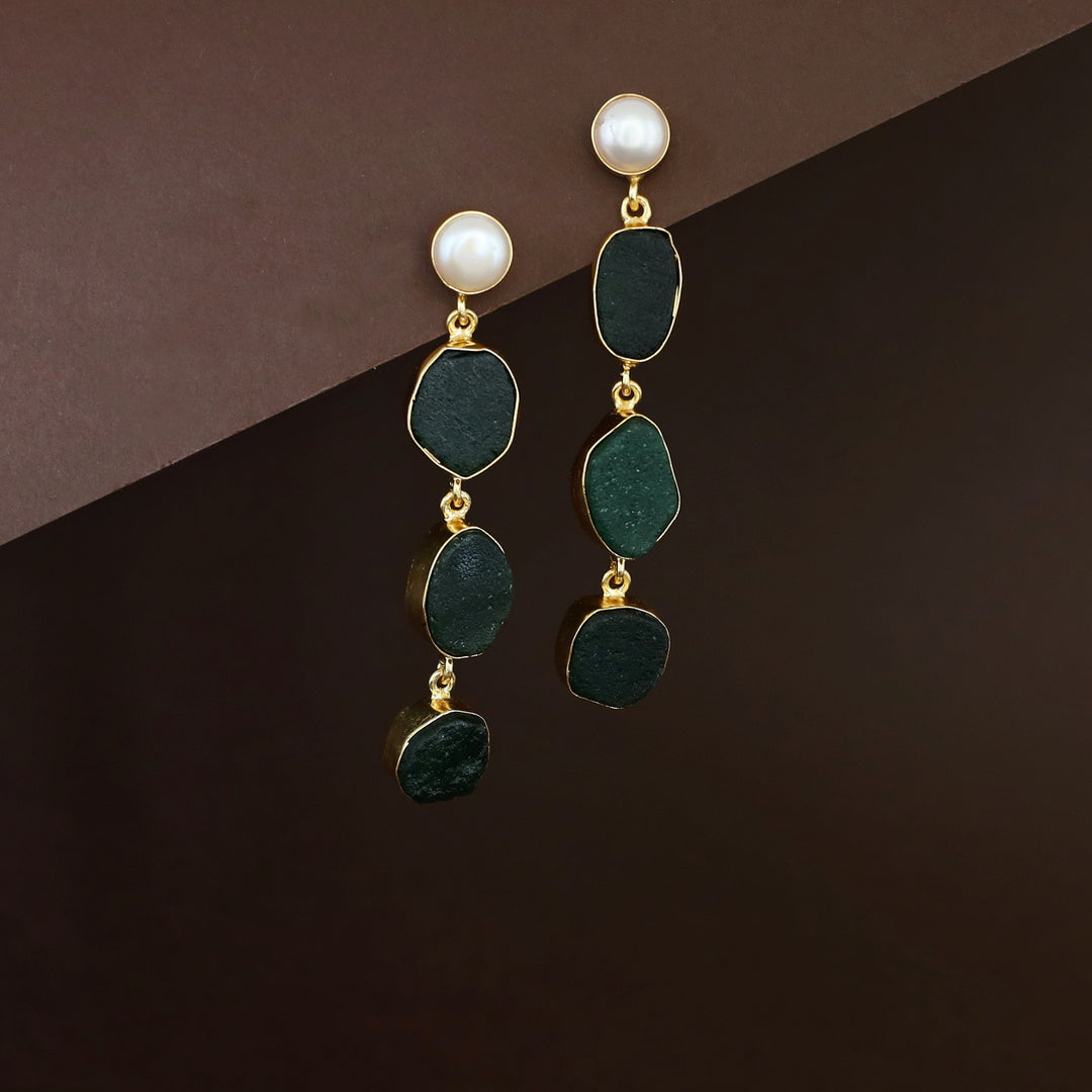 Tri Candy Raw Stone Pearl Earring