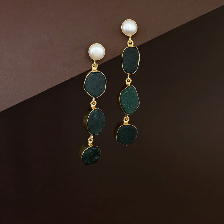 Tri Candy Raw Stone Pearl Earring