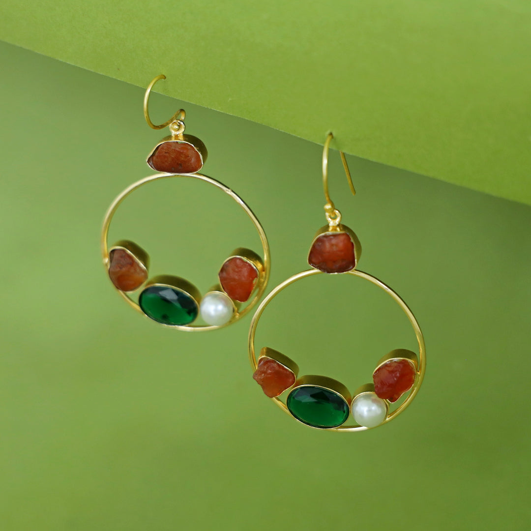 Savya Raw Stone Circle Pearl Glossy Drop