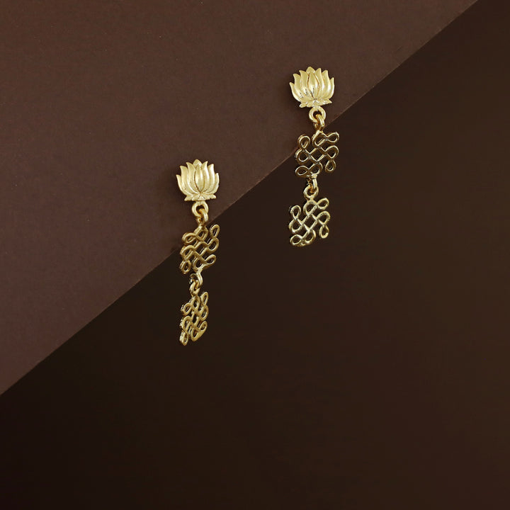 Telese Golden Dual Knot Lotus Earring