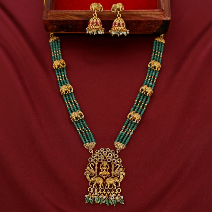 Mandhara Layered Temple Pendant Neckpiece With Earring