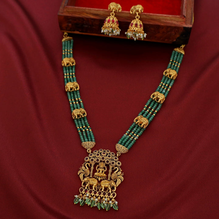 Mandhara Layered Temple Pendant Neckpiece With Earring