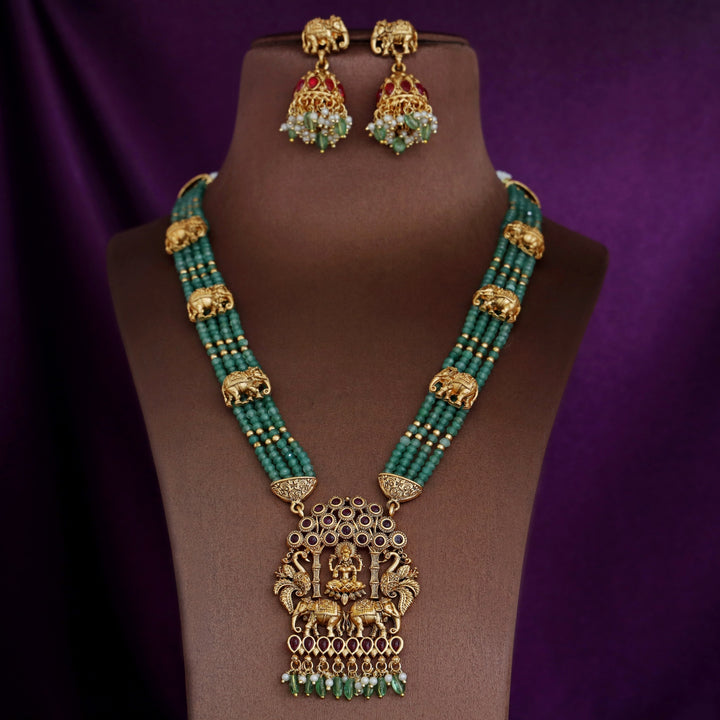 Mandhara Layered Temple Pendant Neckpiece With Earring