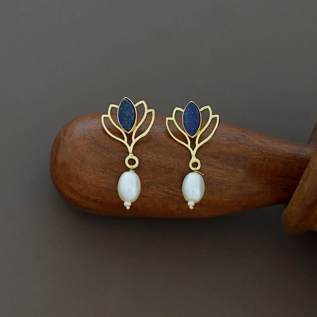 Golden Lotus Glossy + Raw Stone Pearl Earring