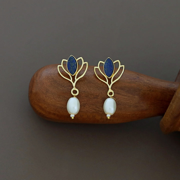 Golden Lotus Glossy + Raw Stone Pearl Earring