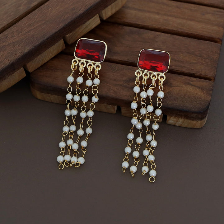 Rectangle Glossy Tassel Pearl Earring