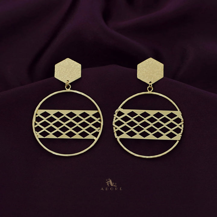 Golden Hexagon Cirlce Earring