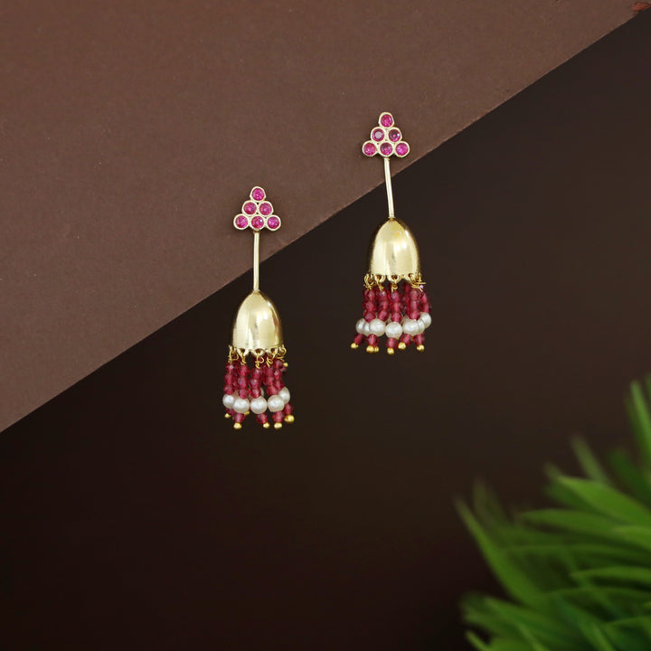 Riona Beaded Pearl Stick Tassel Jhumka
