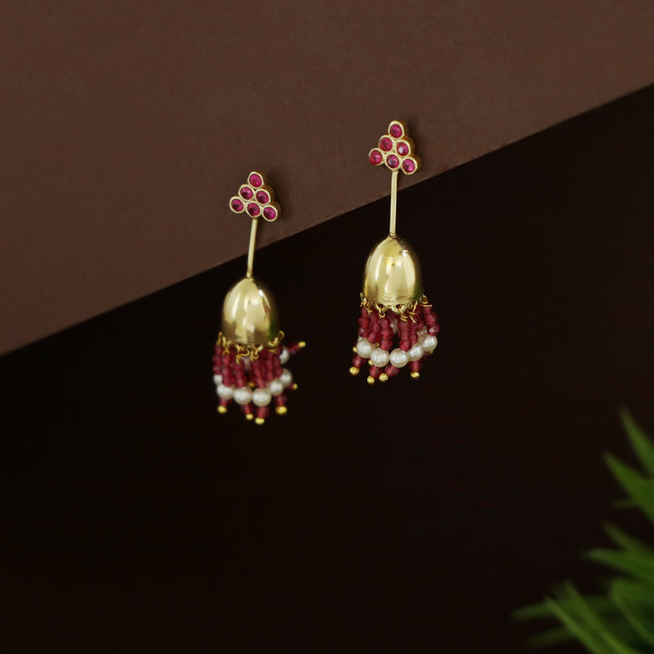 Riona Beaded Pearl Stick Tassel Jhumka