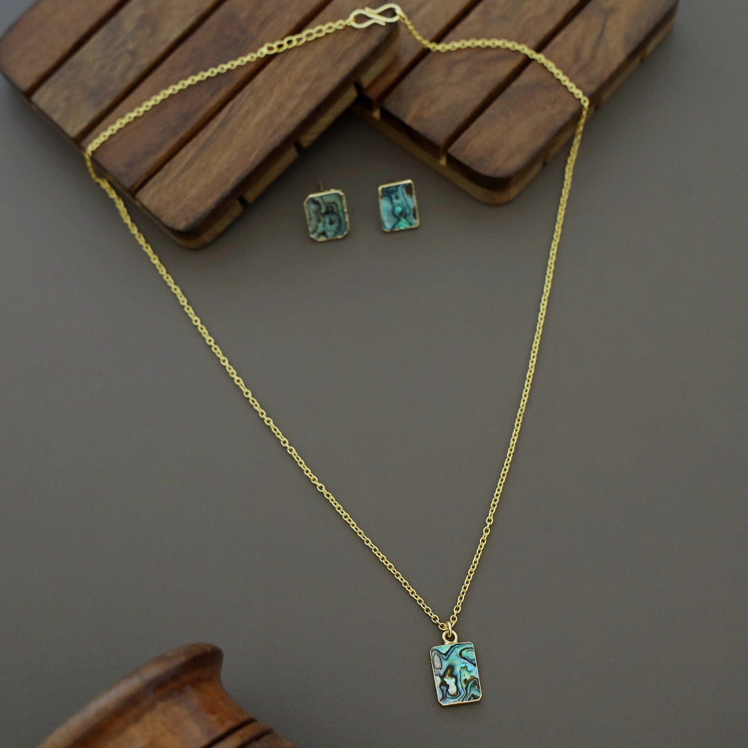 Divisha Abalone Rectangle Neckpiece With Earring