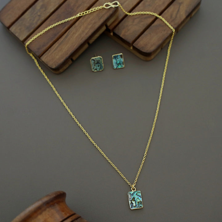 Divisha Abalone Rectangle Neckpiece With Earring