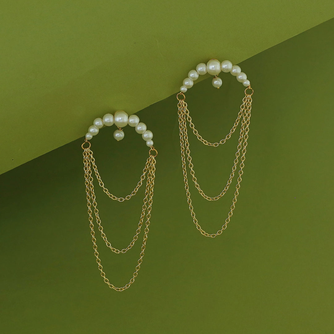 Winona 3 Layer Chainy Pearl Earring
