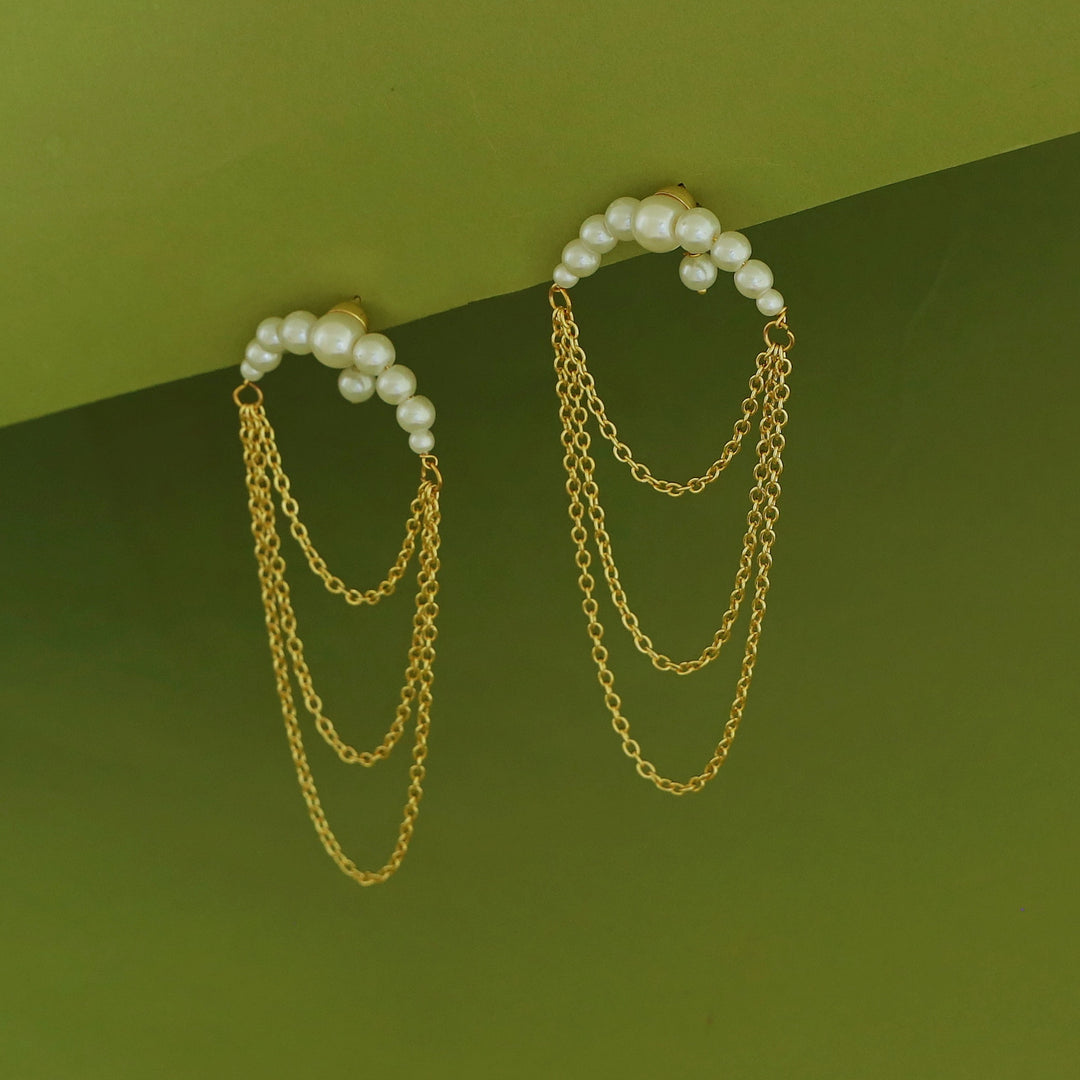 Winona 3 Layer Chainy Pearl Earring