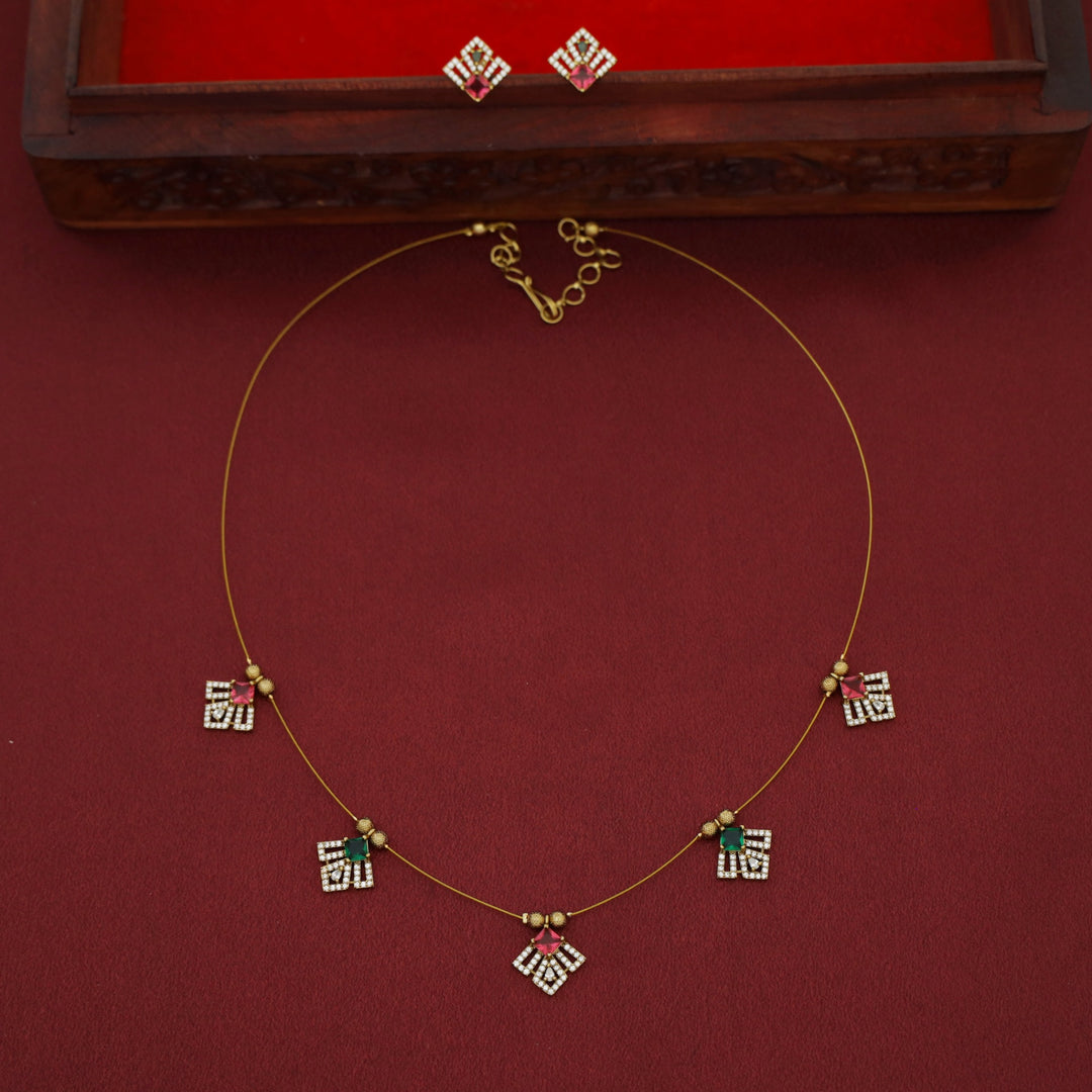 Aadira AD Stone String Neckpiece With Earring