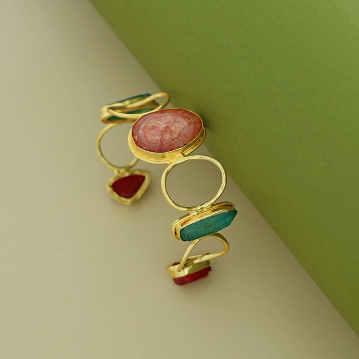 Golden Hammered Circle Agate + Dyed + Druzy Stone Bangle