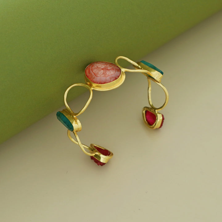 Golden Hammered Circle Agate + Dyed + Druzy Stone Bangle