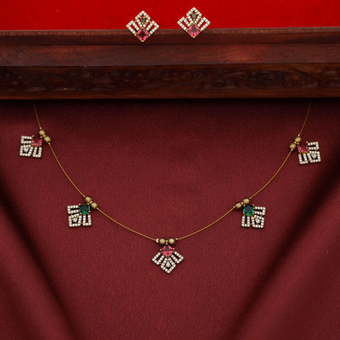 Aadira AD Stone String Neckpiece With Earring