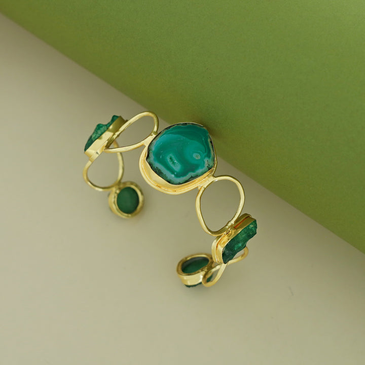 Golden Hammered Circle Agate + Dyed + Druzy Stone Bangle