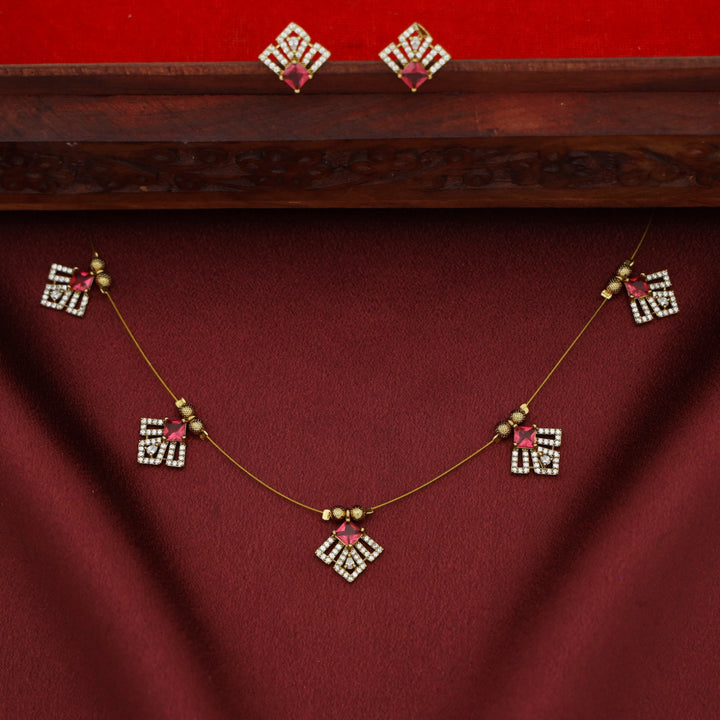 Aadira AD Stone String Neckpiece With Earring