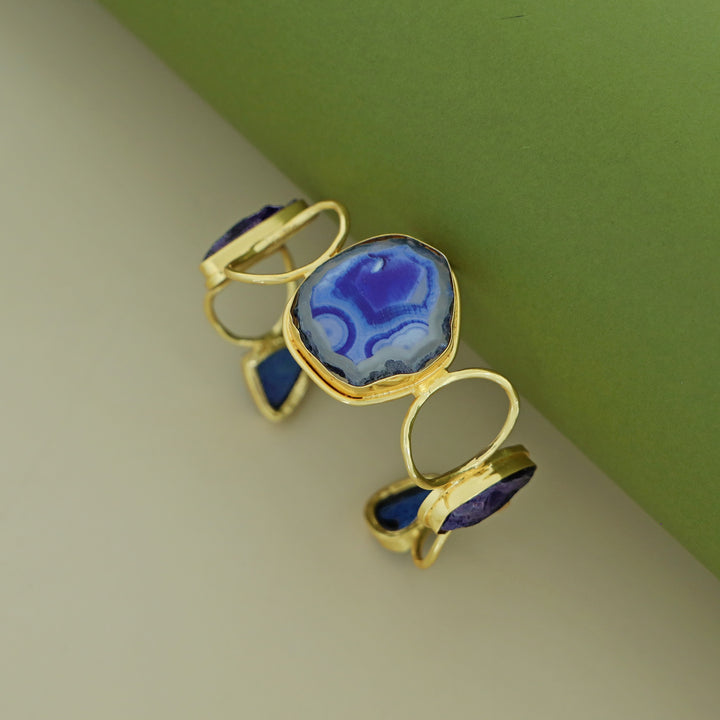 Golden Hammered Circle Agate + Dyed + Druzy Stone Bangle