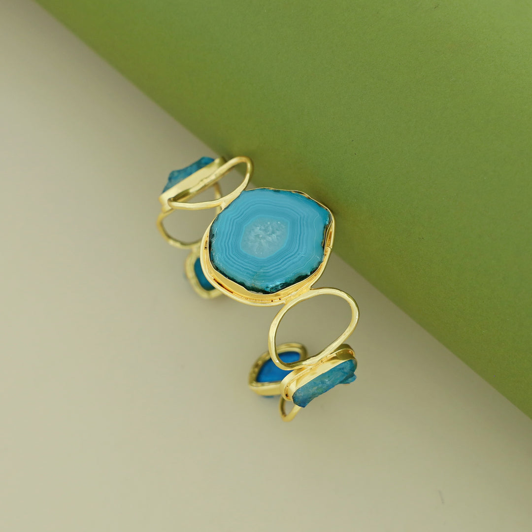 Golden Hammered Circle Agate + Dyed + Druzy Stone Bangle