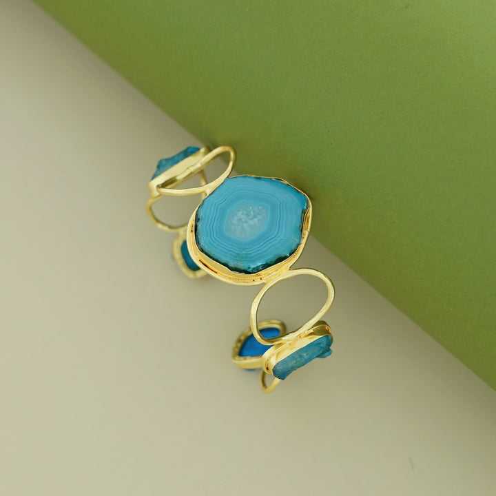 Golden Hammered Circle Agate + Dyed + Druzy Stone Bangle