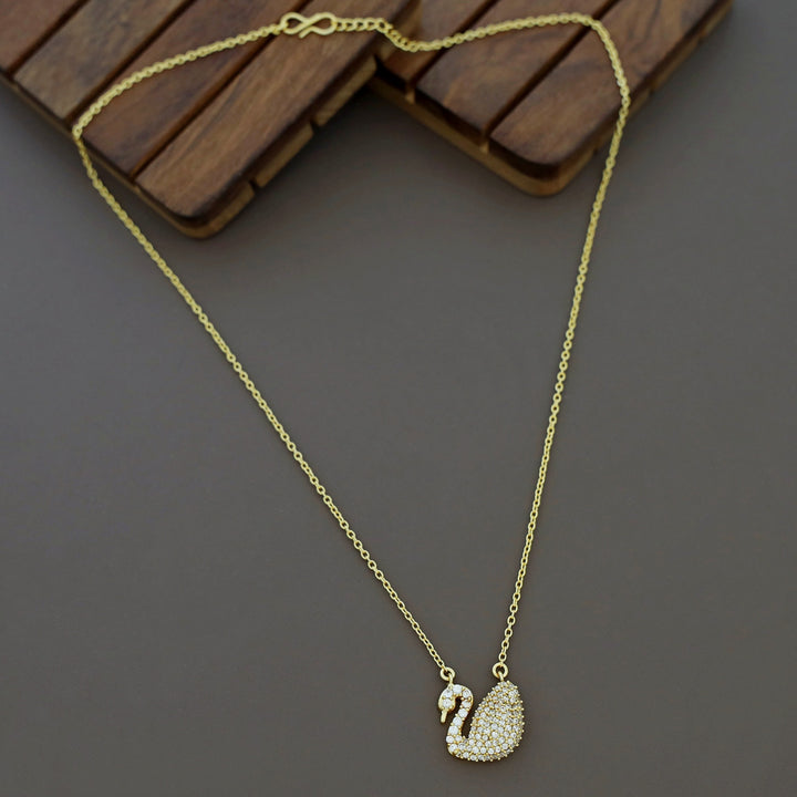 Golden Swan Pendant AD Stone Neckpiece