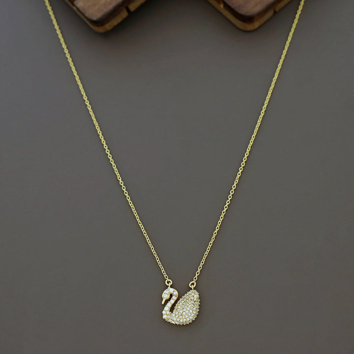 Golden Swan Pendant AD Stone Neckpiece