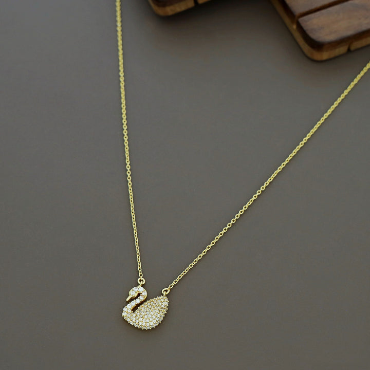 Golden Swan Pendant AD Stone Neckpiece