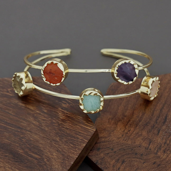 Haimi 2 Layer Multicolour Raw Stone Bangle