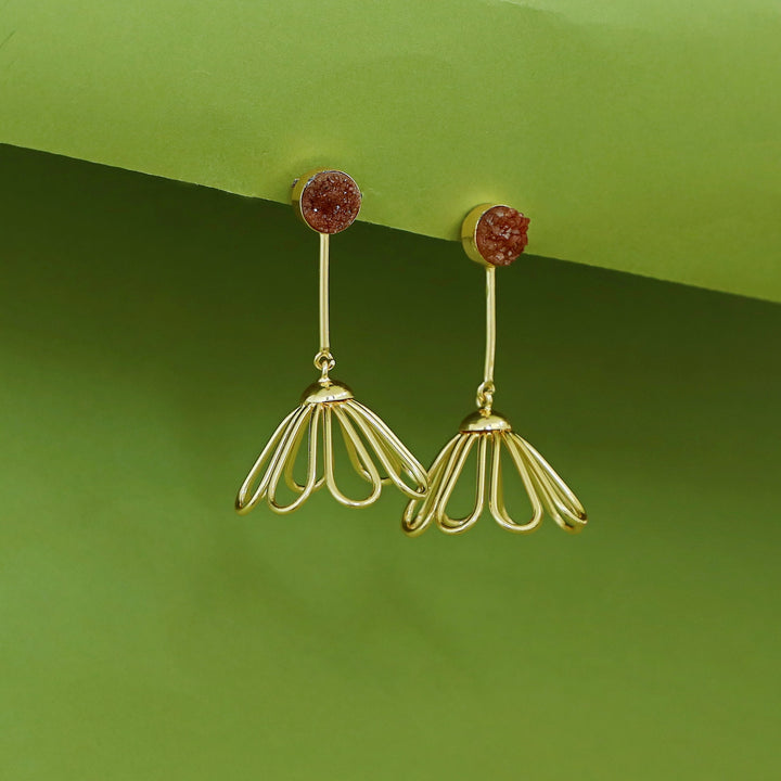 Golden Inverted Flower Druzy Earring