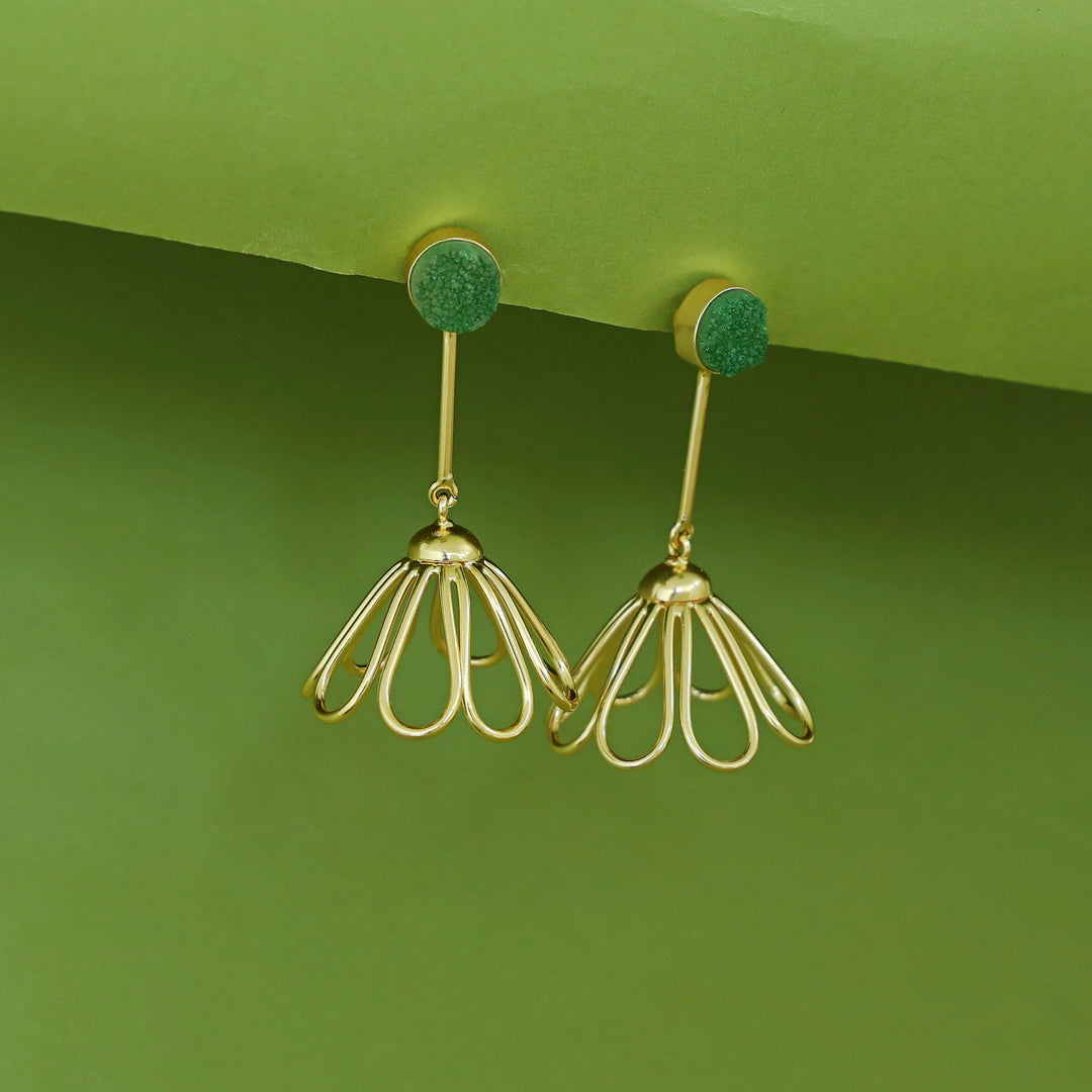 Golden Inverted Flower Druzy Earring