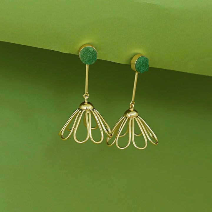 Golden Inverted Flower Druzy Earring
