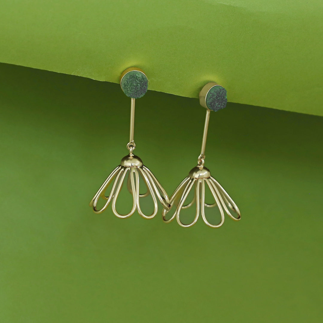 Golden Inverted Flower Druzy Earring