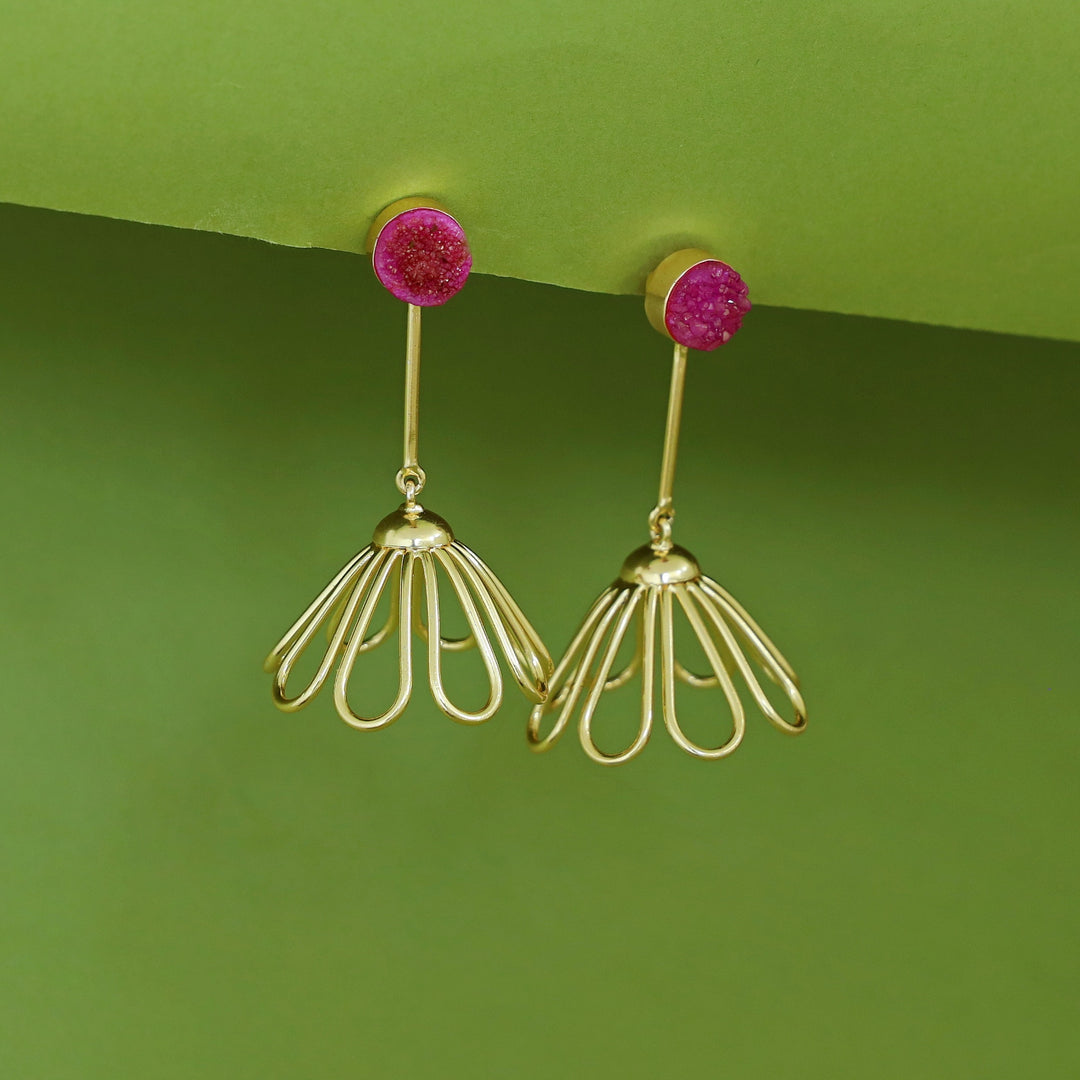 Golden Inverted Flower Druzy Earring