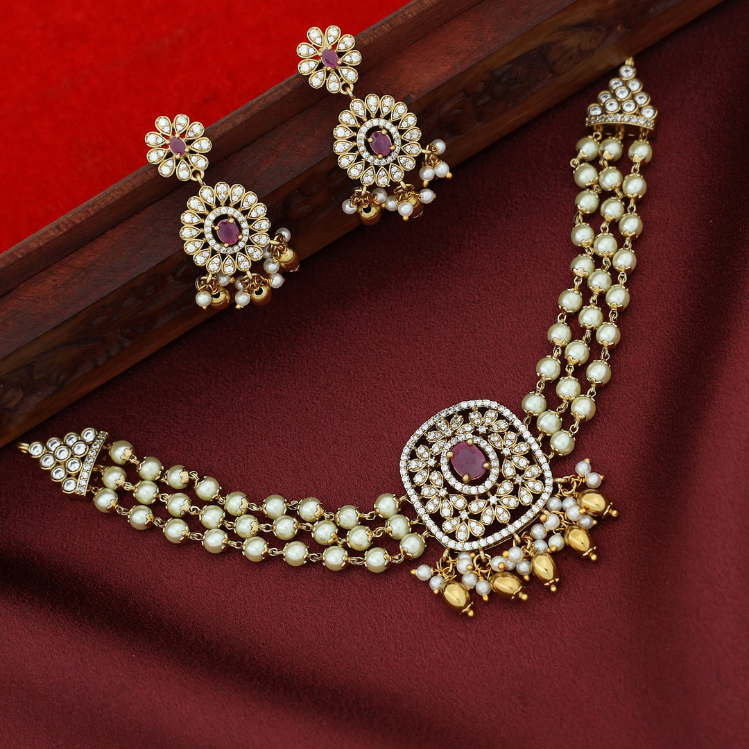 3 Layer Pearl Choker With Earring