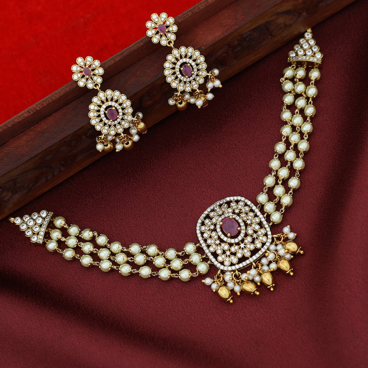 3 Layer Pearl Choker With Earring