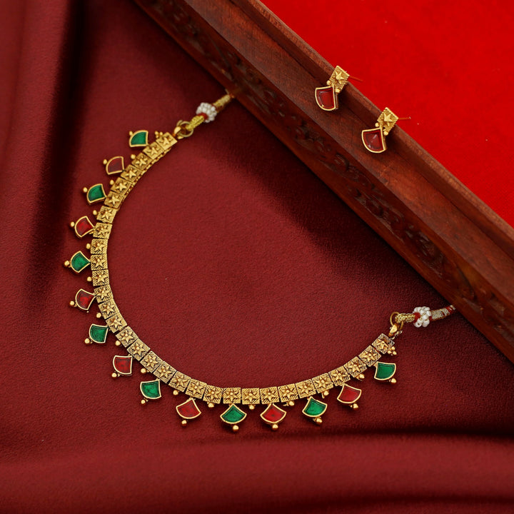 Bhuvi Square Star Enamel Short Neckpiece With Stud