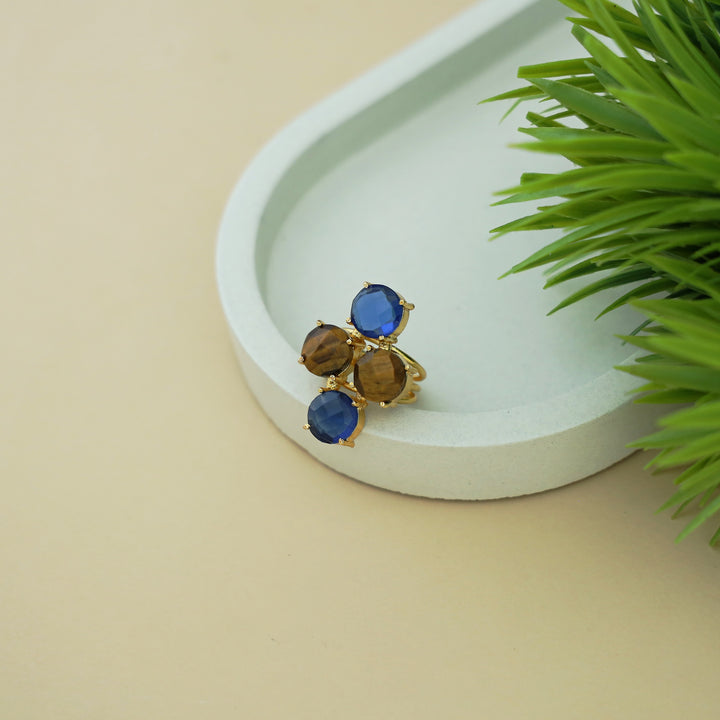 Jules Golden 3 Layer Tetra Glossy Stone Ring