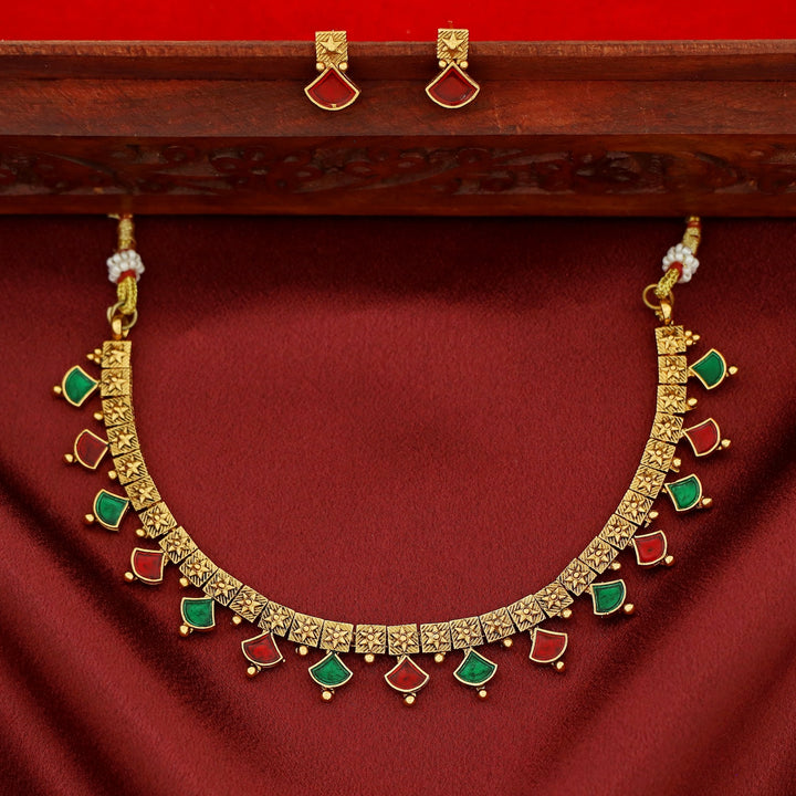 Bhuvi Square Star Enamel Short Neckpiece With Stud