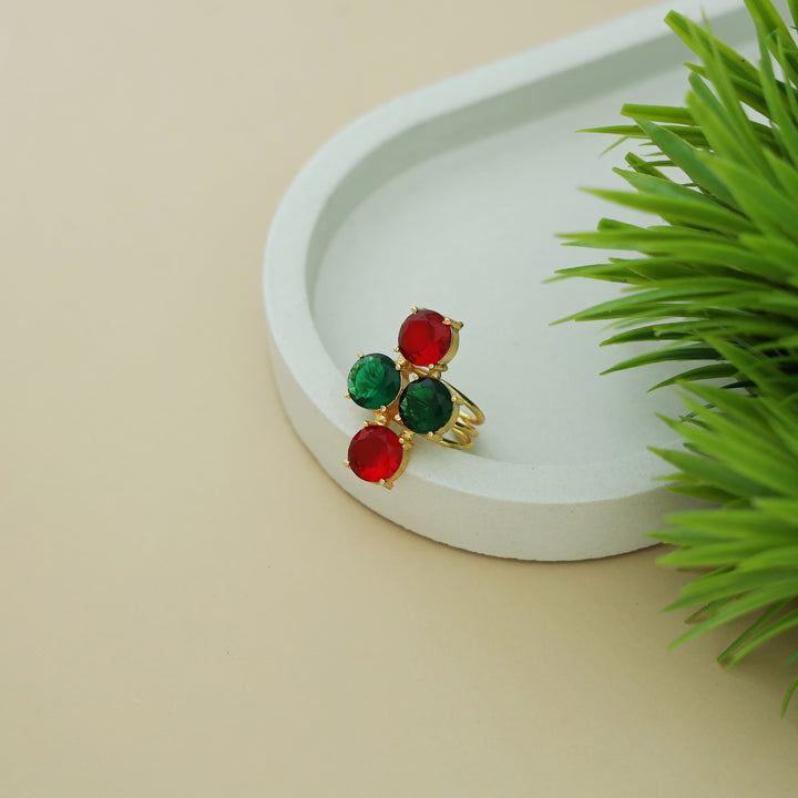 Jules Golden 3 Layer Tetra Glossy Stone Ring