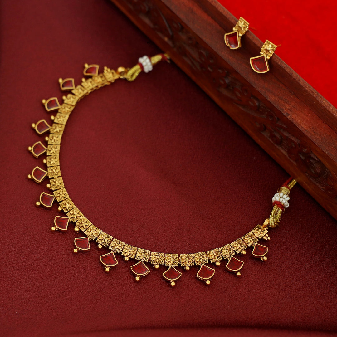 Bhuvi Square Star Enamel Short Neckpiece With Stud