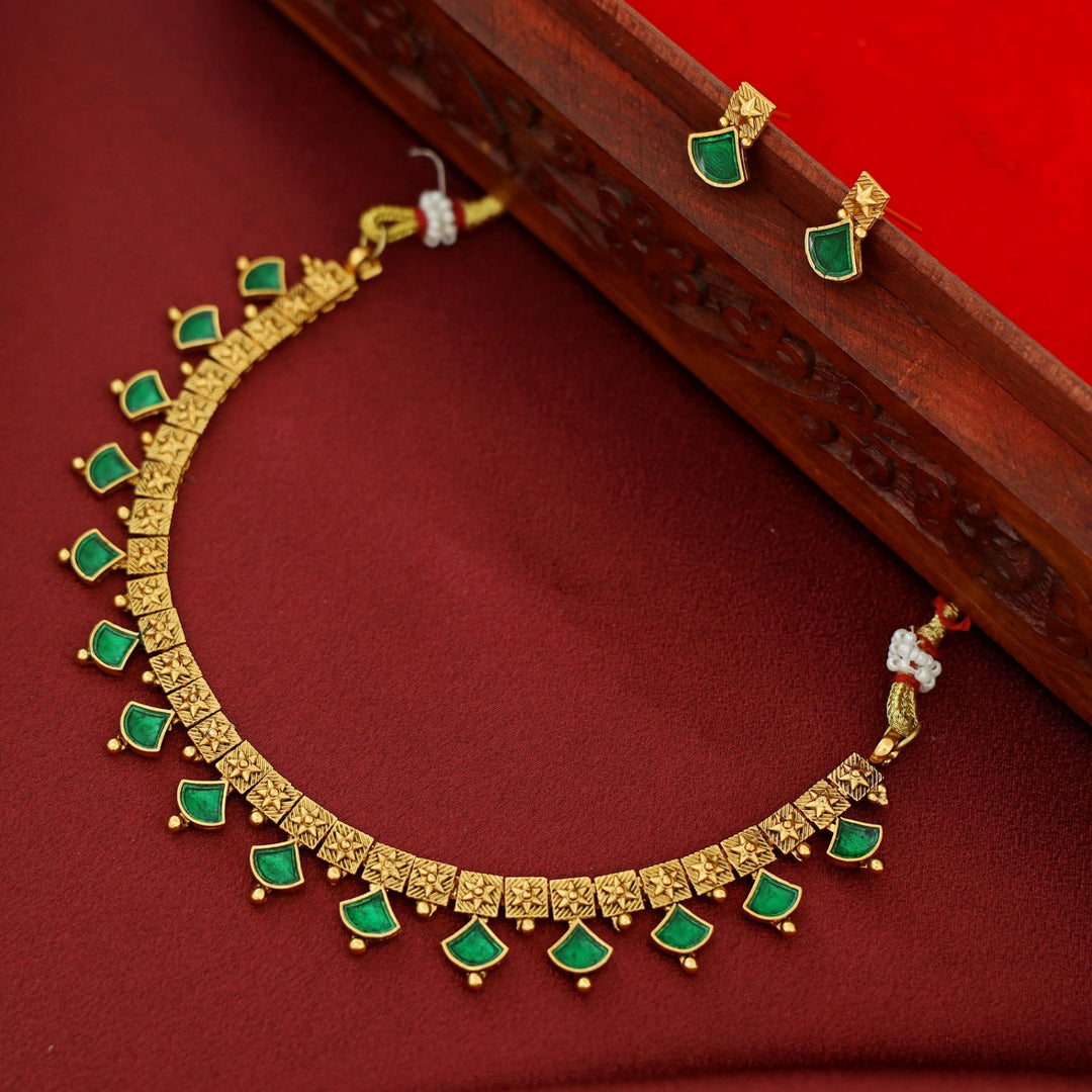 Bhuvi Square Star Enamel Short Neckpiece With Stud