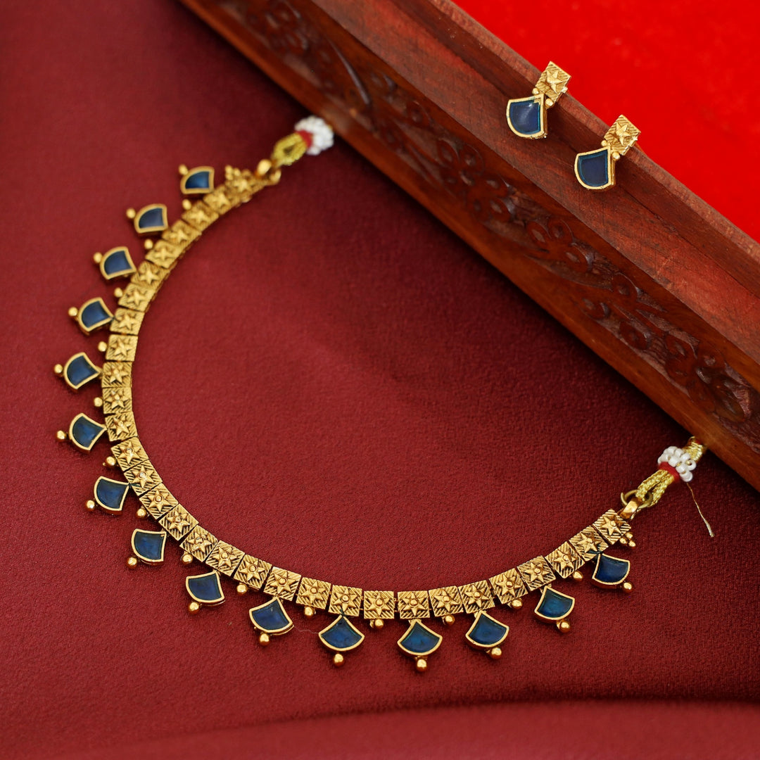 Bhuvi Square Star Enamel Short Neckpiece With Stud