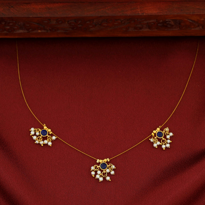 Vihara 3 Mini Circle Glossy Stone Pearl String Neckpiece