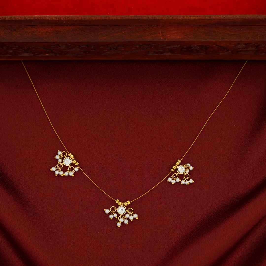 Vihara 3 Mini Circle Glossy Stone Pearl String Neckpiece