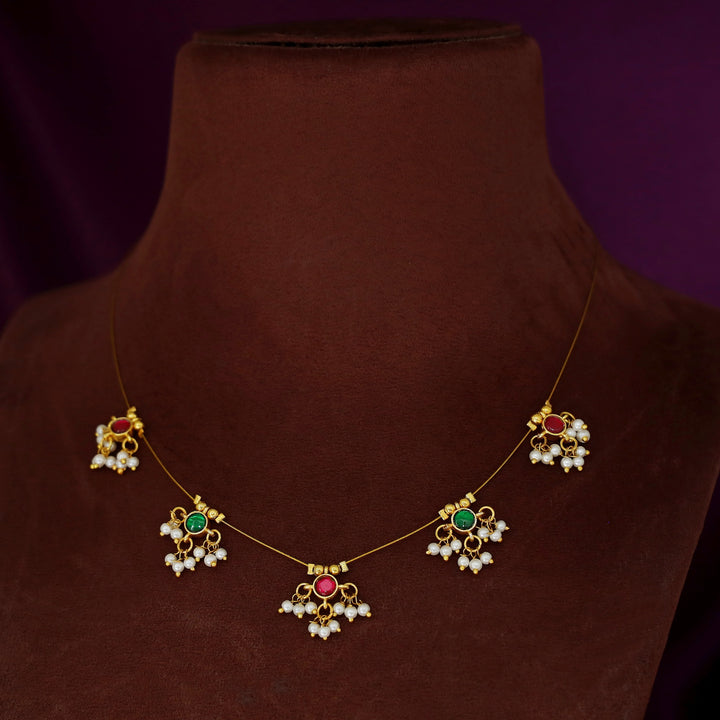 Vihara 5 Mini Glossy Stone Pearl String Neckpiece