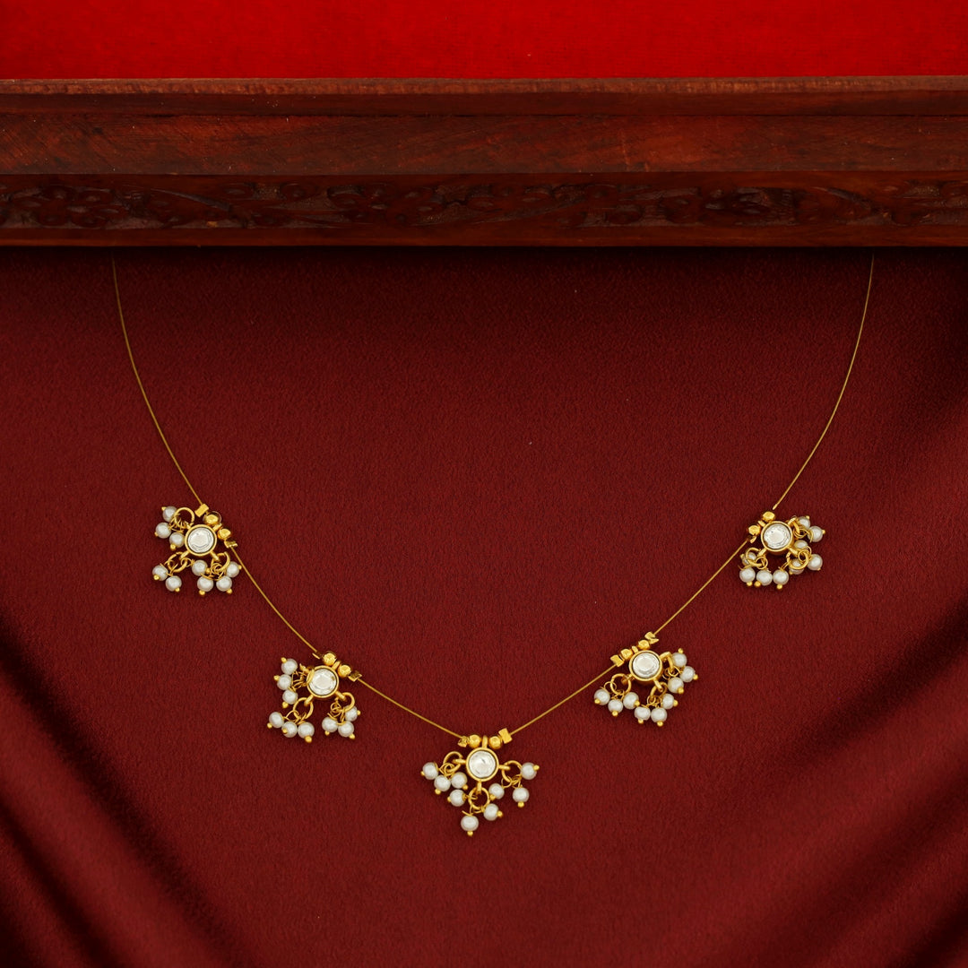 Vihara 5 Mini Glossy Stone Pearl String Neckpiece