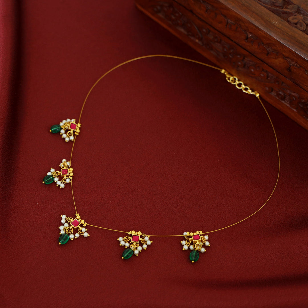 Vihara Mini Square Glossy Stone Pearl String Neckpiece